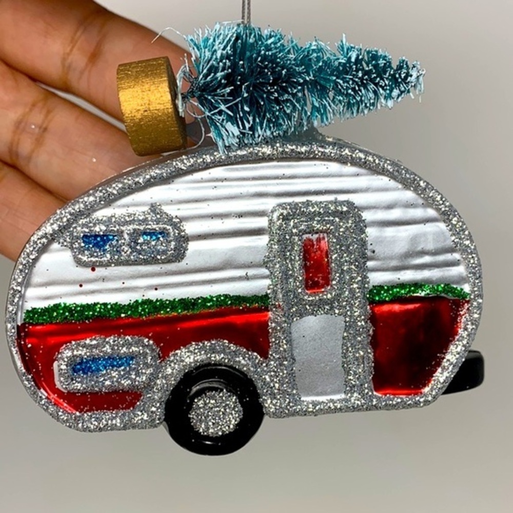 New RV trailer w tree Christmas tree ornament holiday decoration retro style